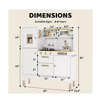 Kinder King Pretend Play Kitchen Wooden Toy Set for Kids w/Lights & Sounds, Utensils, Oven, Microwave