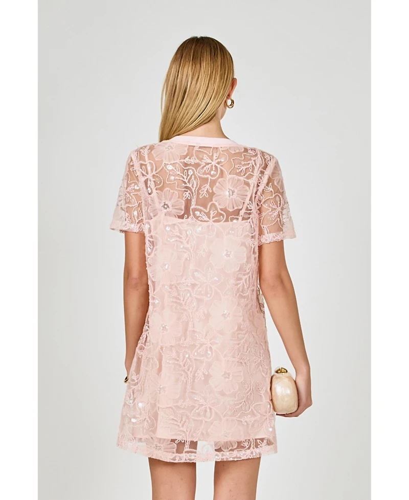 endless rose Women's Sequins Embroidery Mesh Dress