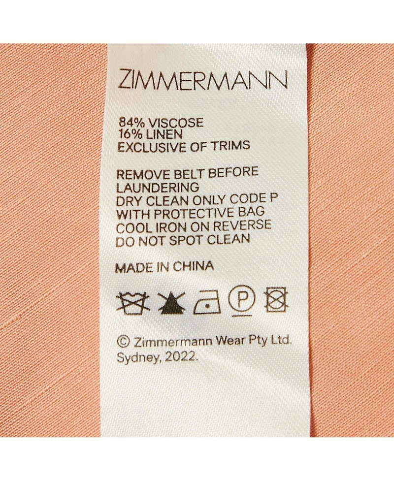 Pre-Owned Zimmermann Women's Peach Dupion Neck Tie Detail Midi Dress