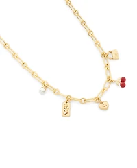 Coach Faux Stone Signature Cherry Charm Bib Necklace