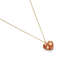 Coach Faux Stone Signature C Floral Chubby Heart Pendant Necklace