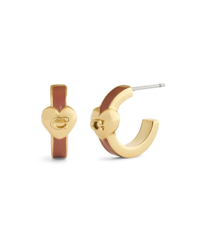 Coach Gold Signature C Heart Huggie Earrings