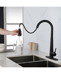 Rainsken Kitchen Faucet with Pull Down Sprayer, High Arc 360° Swivel Brushed Nickel, 3-Mode Spray Head