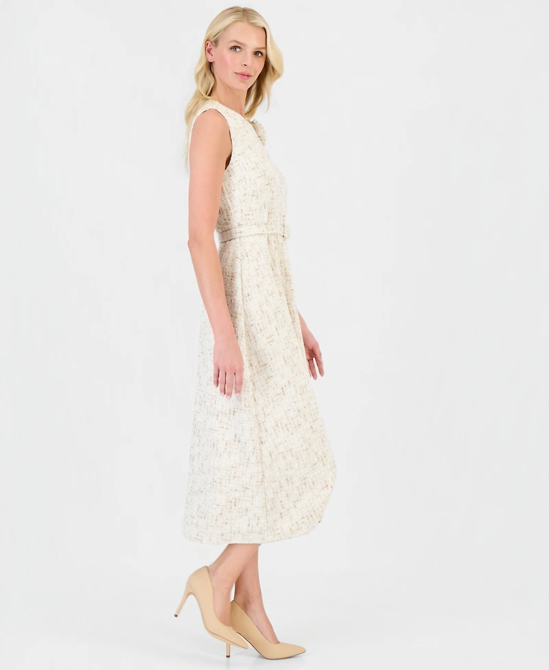 Anne Klein Women's Tweed Rosette Belted Midi Dress