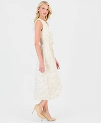 Anne Klein Women's Tweed Rosette Belted Midi Dress