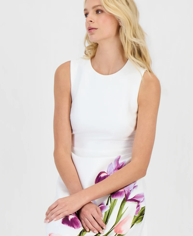 Anne Klein Petite Crew Neck Printed Midi Dress