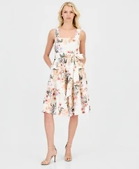 Anne Klein Womens Cotton Floral Tiered Fit Flare Dress