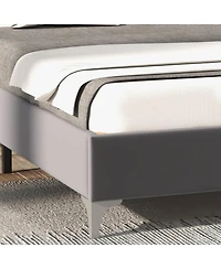 gaomon Queen Velvet Adjustable Platform Bed with Headboard, Strong Wood Slats, Noise-Free, No Box Spring, Dark Grey