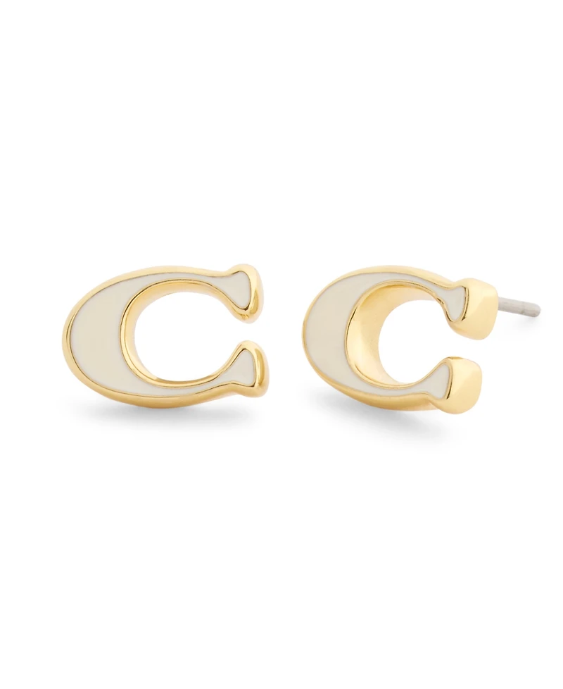 Coach Black Signature C Enamel Stud Earrings