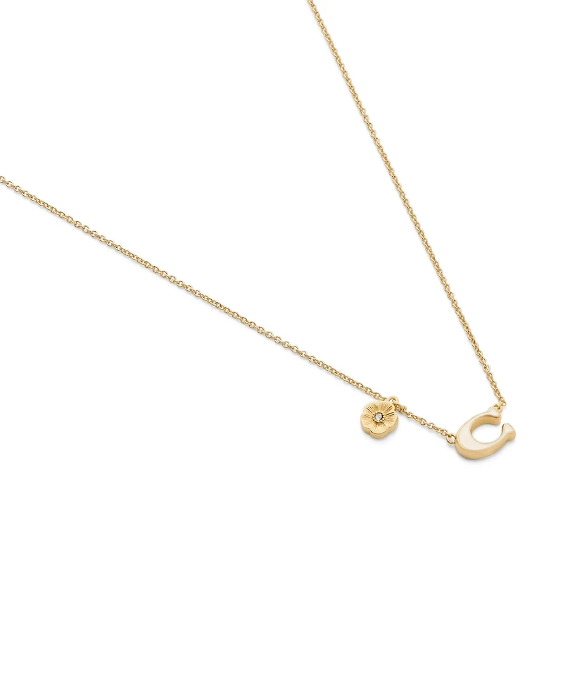 Coach Faux Stone Signature C Tea Rose Necklace