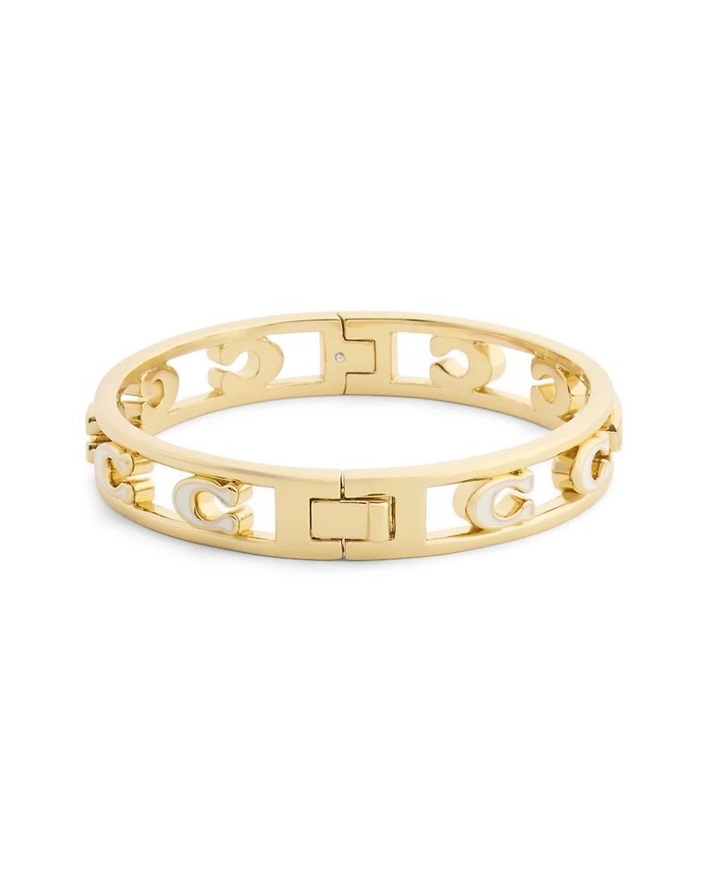 Coach Black Signature C Enamel Openwork Bangle Bracelet
