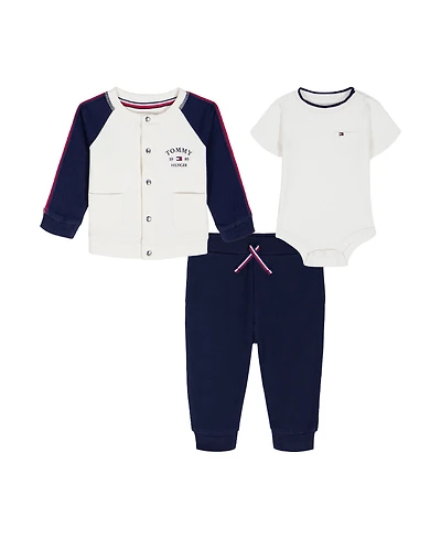 Tommy Hilfiger Baby Boys' Long-Sleeve Jacket, Bodysuit and Joggers, 3-Piece Set