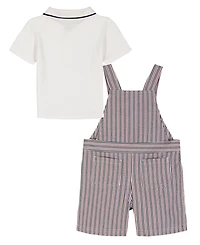 Tommy Hilfiger Baby Boys' Polo Collared T-Shirt and Seersucker Stripe Shortalls, 2-Piece Set