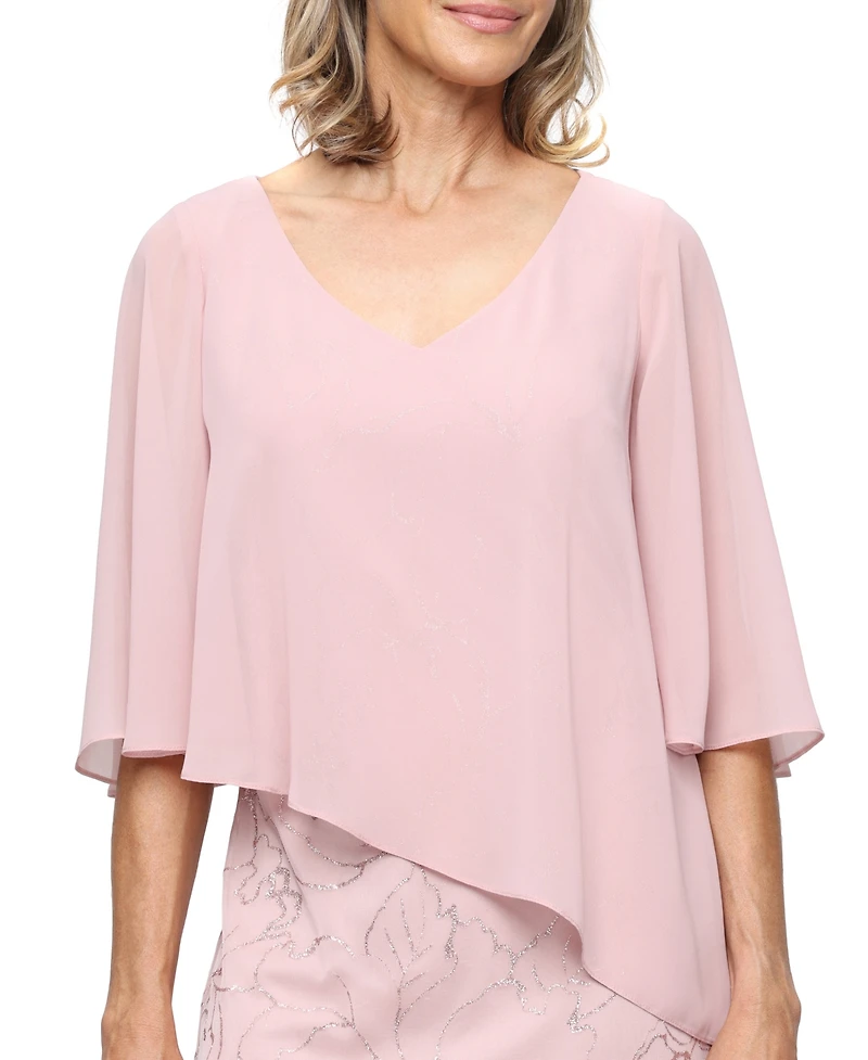 Sl Fashions Petite Glitter Mesh V-Neck Ball Gown