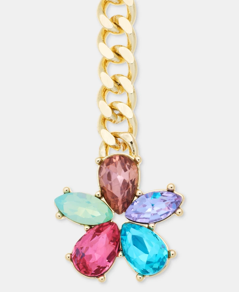 Karl Lagerfeld Paris Multicolor Crystal Flower Lariat Necklace, 20" + 3" extender