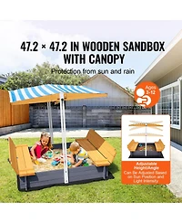 Sugift Large Wooden Sandbox with Canopy & Bench Seats