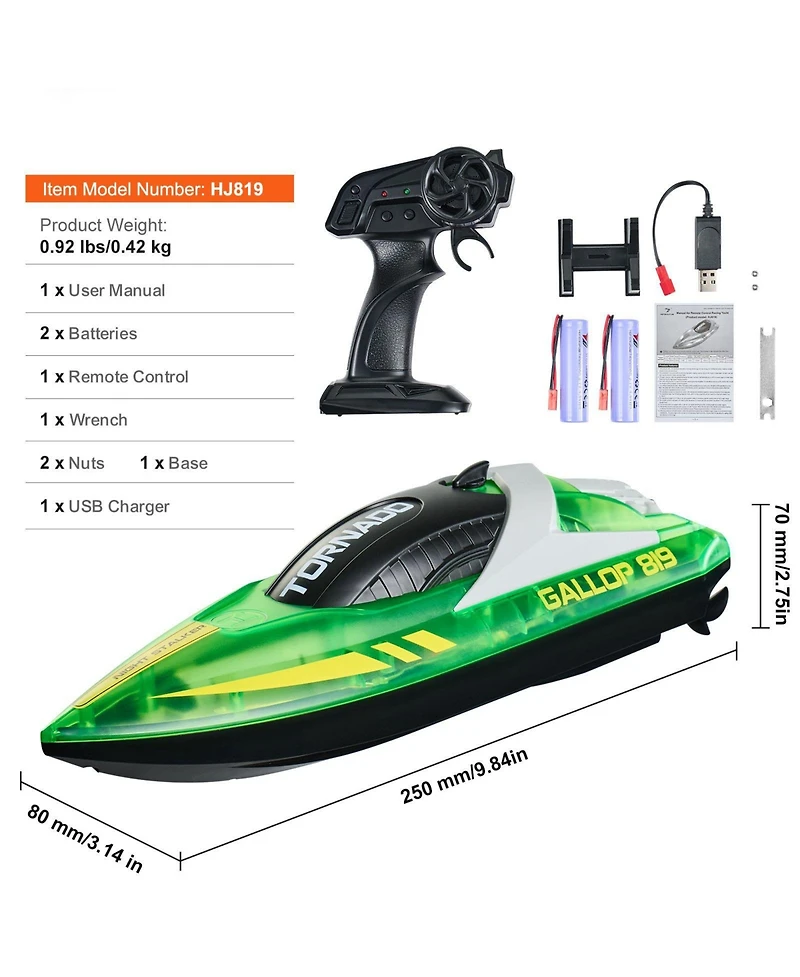 Sugift 2.4GHz Rc Racing Boat with Led Navigation Lights & Waterproof Design, Green