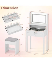 Volenca Small Vanity Desk with Lighted Mirror and Lights for Bedroom, Makeup Table