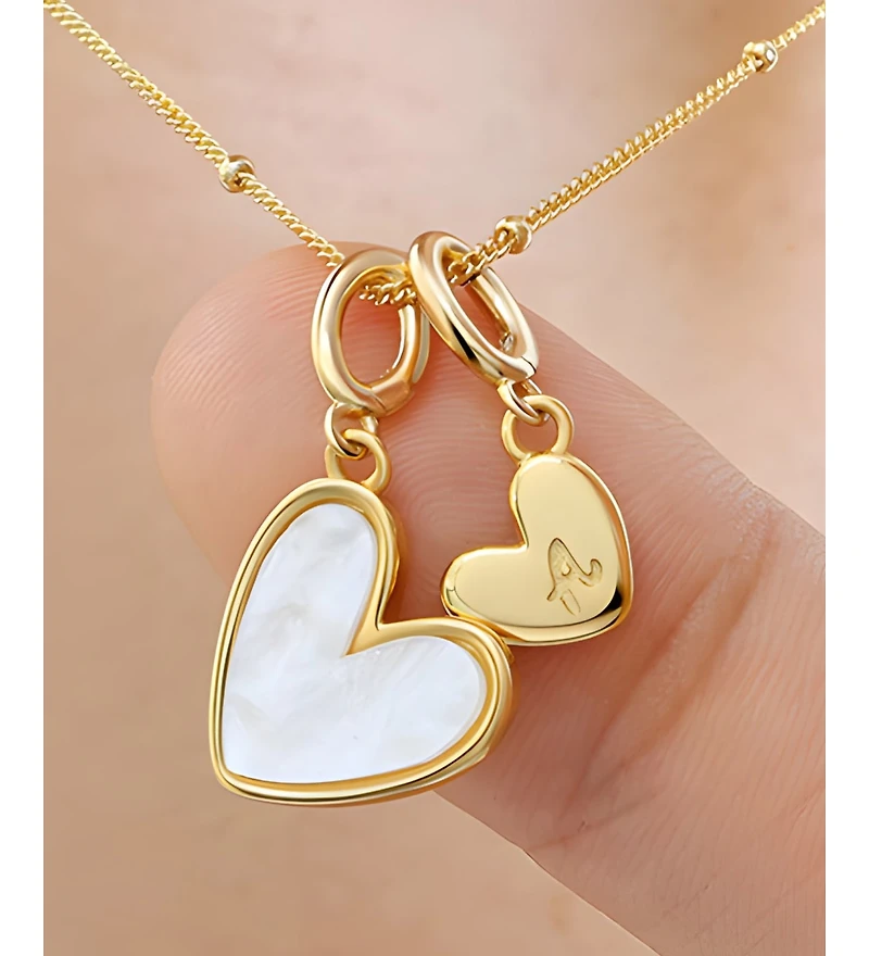 Mint & Lily Mother Of Pearl Heart Initial Necklace Gold Plated Sterling Silver