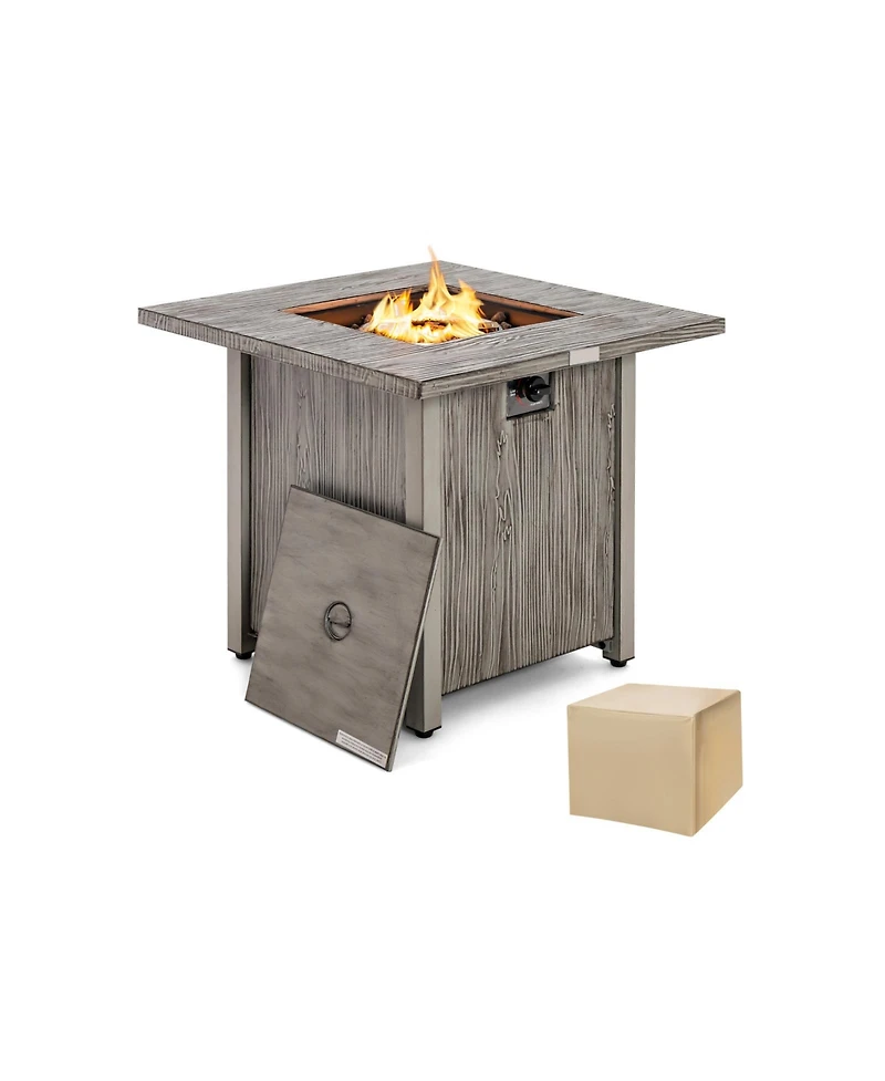 Sugift 28 Inch 40000 Btu Square Fire Pit Table with Lid and Lava Rocks