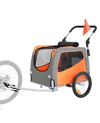 Dog Bike Trailer 2-in-1 Pet Stroller Carrier 66 Lb Capacity Orange Gray