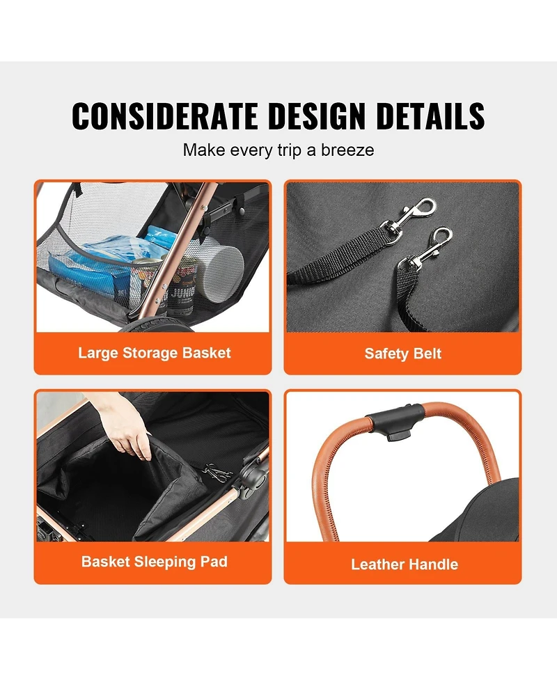 Sugift Pet Stroller 4-Wheel Dog Stroller with Brakes Detachable Carrier 66 Lb Black