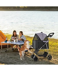 Pet Stroller 35 Lb Foldable Dog Stroller 4-Wheel with Detachable Carrier