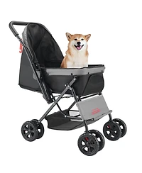 Pet Stroller 44 Lb Foldable 4-Wheel Dog Stroller with Reversible Handle