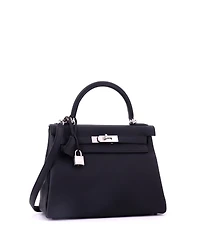 Pre-Owned HERMES Kelly 28 Handbag Black Togo with Brushed Palladium Hardware