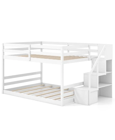 Slickblue Low Full Bunk Bed with Solid Wood and Storage Steps