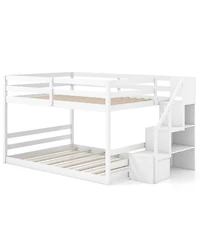 Slickblue Low Full Bunk Bed with Solid Wood and Storage Steps