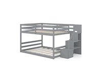 Slickblue Low Full Bunk Bed with Solid Wood and Storage Steps