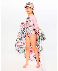Deux par Deux Girl Beach Towel Pink Hibiscus Print - Toddler|Child