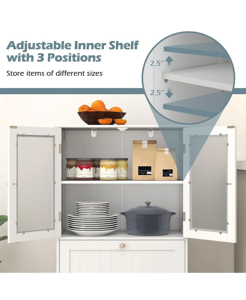 Volenca Freestanding Bathroom Storage Cabinet with 2 Drawers and 2 Frosted Glass Doors