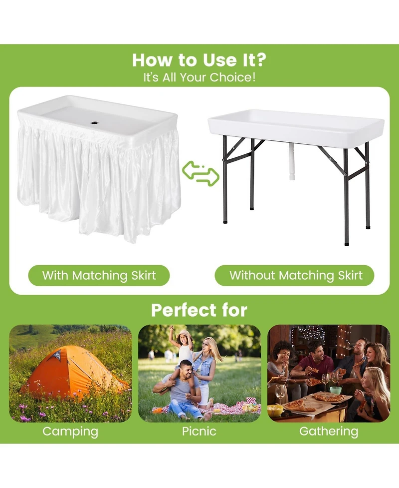 Mecale 4 ft Folding Party Ice Table with Skirt and Ice Bucket, Portable Cooler Table