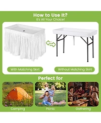 Mecale 4 ft Folding Party Ice Table with Skirt and Ice Bucket, Portable Cooler Table