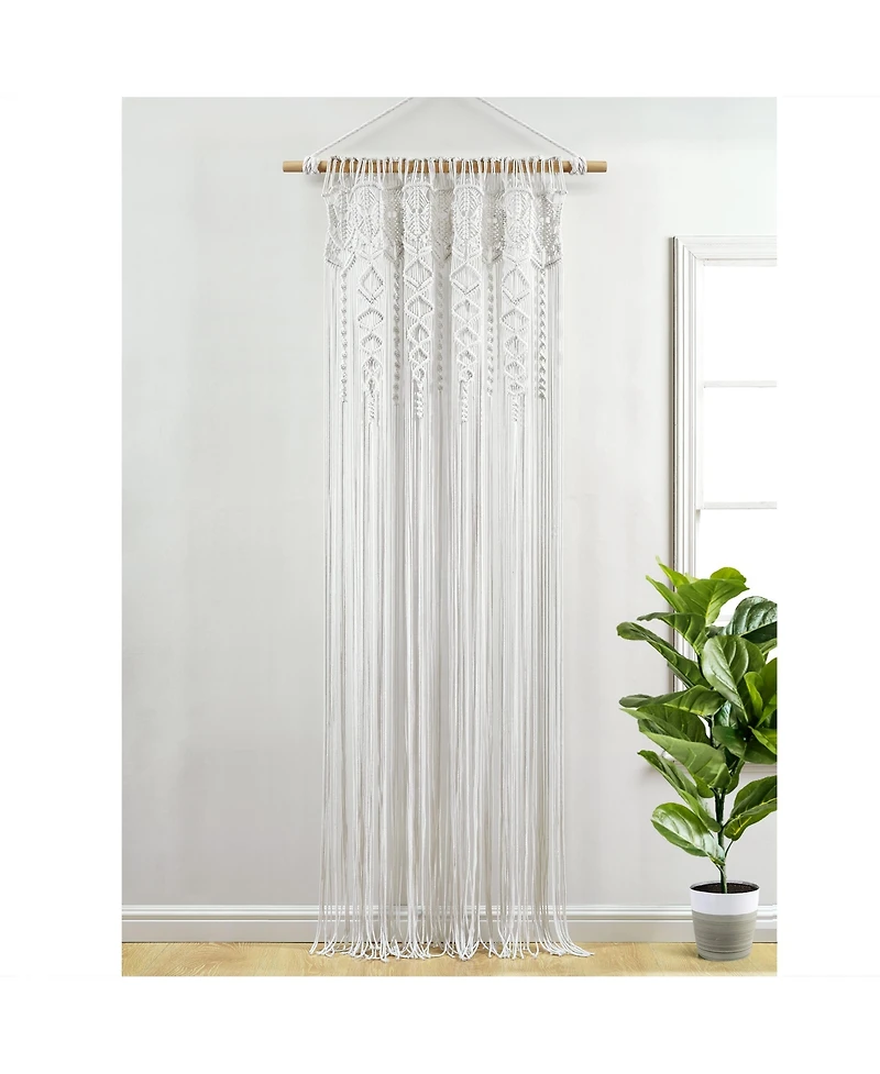 Lush Decor Boho Macrame Textured Cotton Window Curtain Panel Single 40"W x 95"L White - Macrame Curtains For Windows, Room Divider