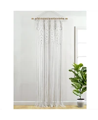 Lush Decor Boho Macrame Textured Cotton Window Curtain Panel Single 40"W x 95"L White - Macrame Curtains For Windows, Room Divider
