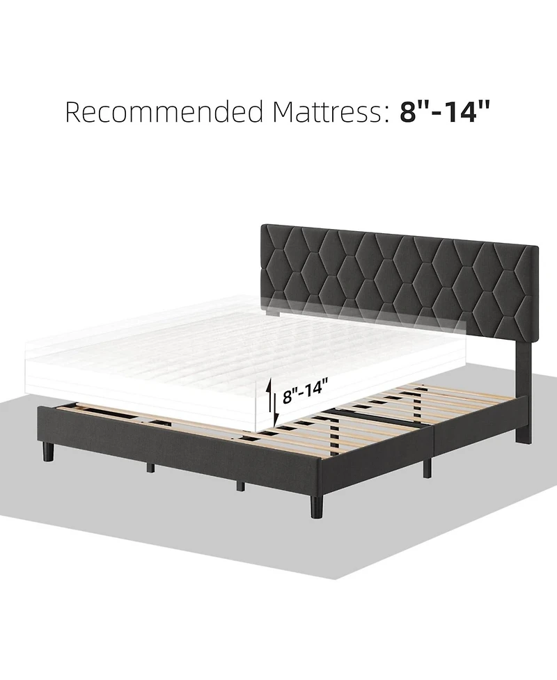gaomon King Gray Upholstered Platform Bed with Adjustable Diamond Headboard, Sturdy Wood Slats, No Box Spring