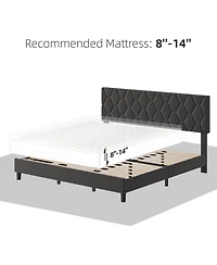 gaomon King Gray Upholstered Platform Bed with Adjustable Diamond Headboard, Sturdy Wood Slats, No Box Spring