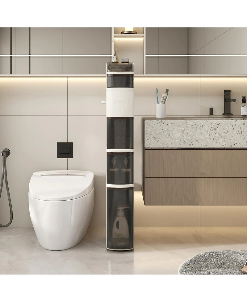 Volenca Narrow 6-Tier Bathroom Cabinet with Drawers and Built-In Tissue Box