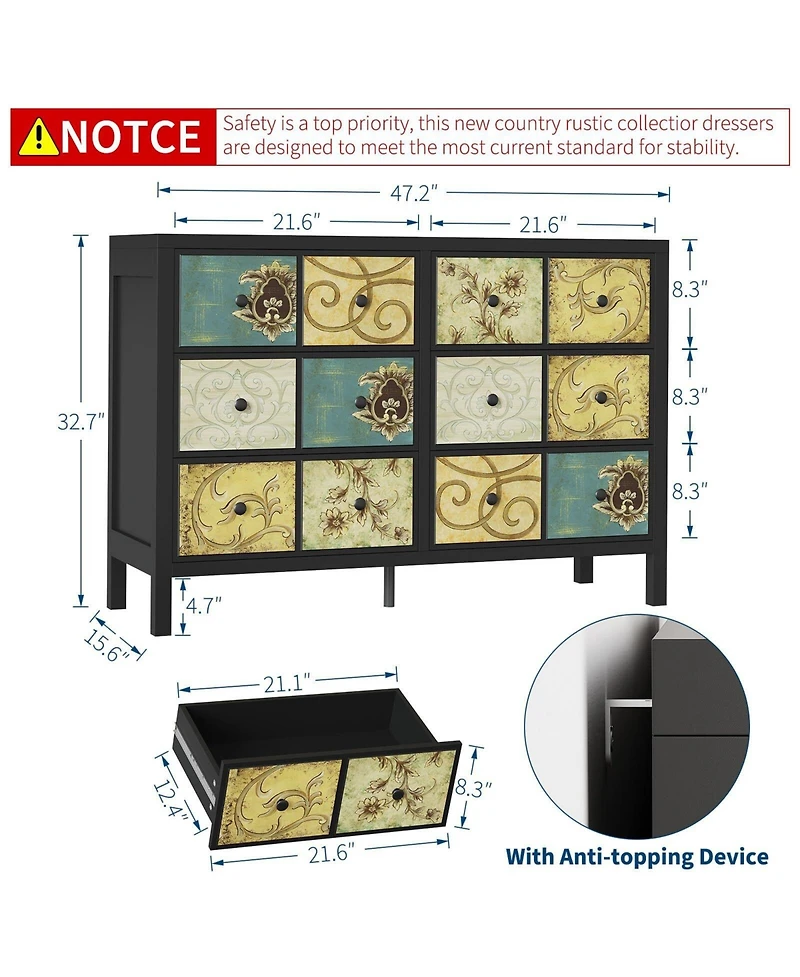 Gaomon 6 Drawers Dresser for Bedroom, Wooden Farmhouse Dresser with Metal Handle