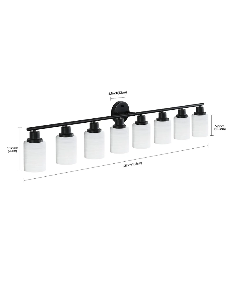 Busdays 52" Modern 8 Light Vanity Light, Frosted White Glass & Black Iron Frame for Bathroom, Bedroom, Dressing Room (Bulbs Not Included)