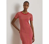Lauren Ralph Women's Striped Ribbed Crewneck T-Shirt Dress