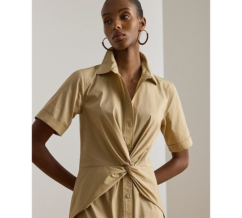 Lauren Ralph Women's Twist-Front Collared Shirt Dress