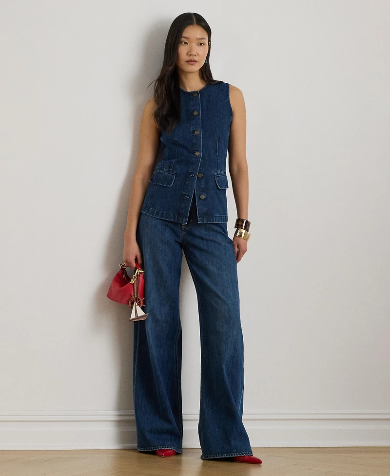 Lauren Ralph Women's Denim Crewneck Sleeveless Shirt