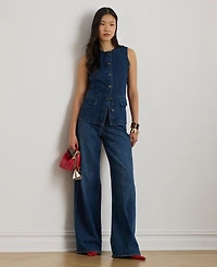 Lauren Ralph Women's Denim Crewneck Sleeveless Shirt