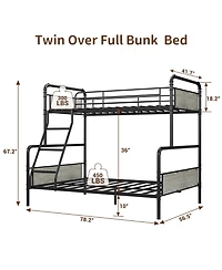 Gaomon Bunk Bed Twin Over Full with High Guardrail and Ladder, Convertible Metal Bunk Beds