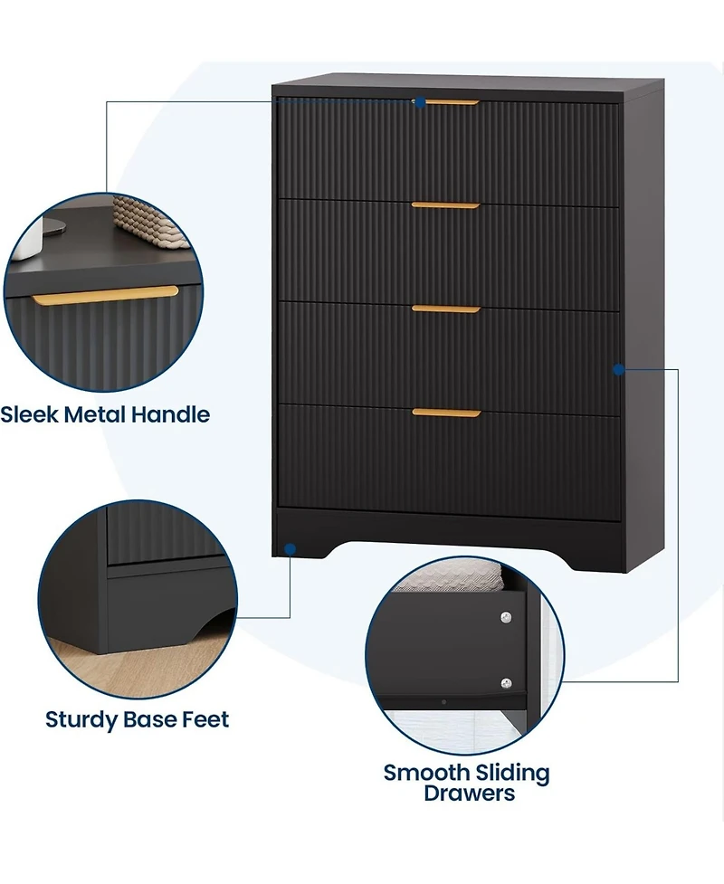 Gaomon 4 Drawer Dresser for Bedroom, Modern Chest of Drawers with Waveform Fluted Panel, Tall Wood Storage Nursery, Hallway, Living Room,