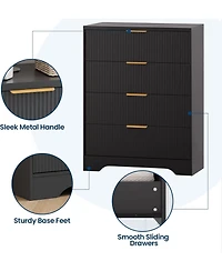 Gaomon 4 Drawer Dresser for Bedroom, Modern Chest of Drawers with Waveform Fluted Panel, Tall Wood Storage Nursery, Hallway, Living Room,